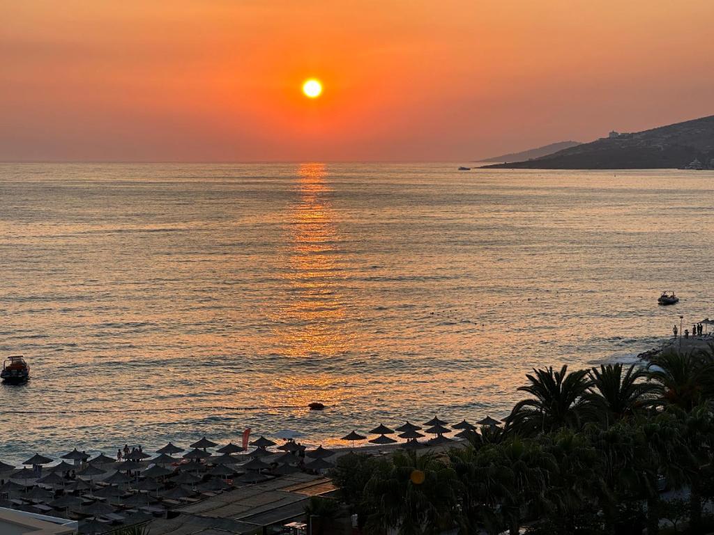 Stunning sunset over Ionian Sea from hotel